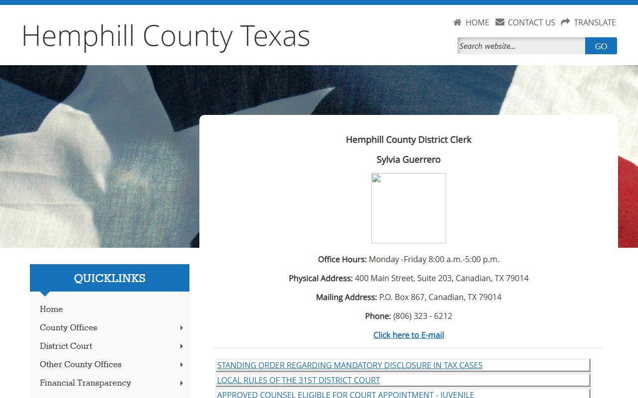 Hemphill County court records after jail arrest district clerk page