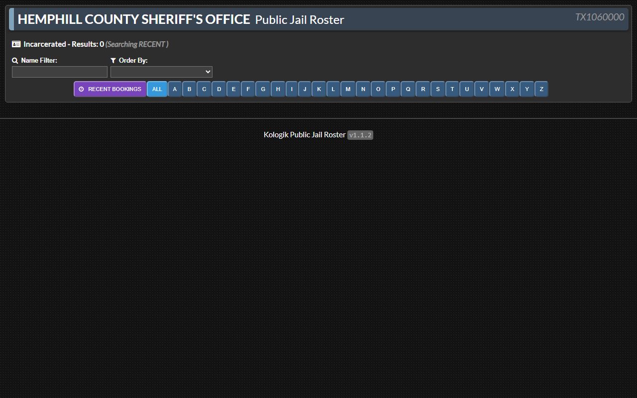 Hemphill County inmate population Kologik jail roster search
